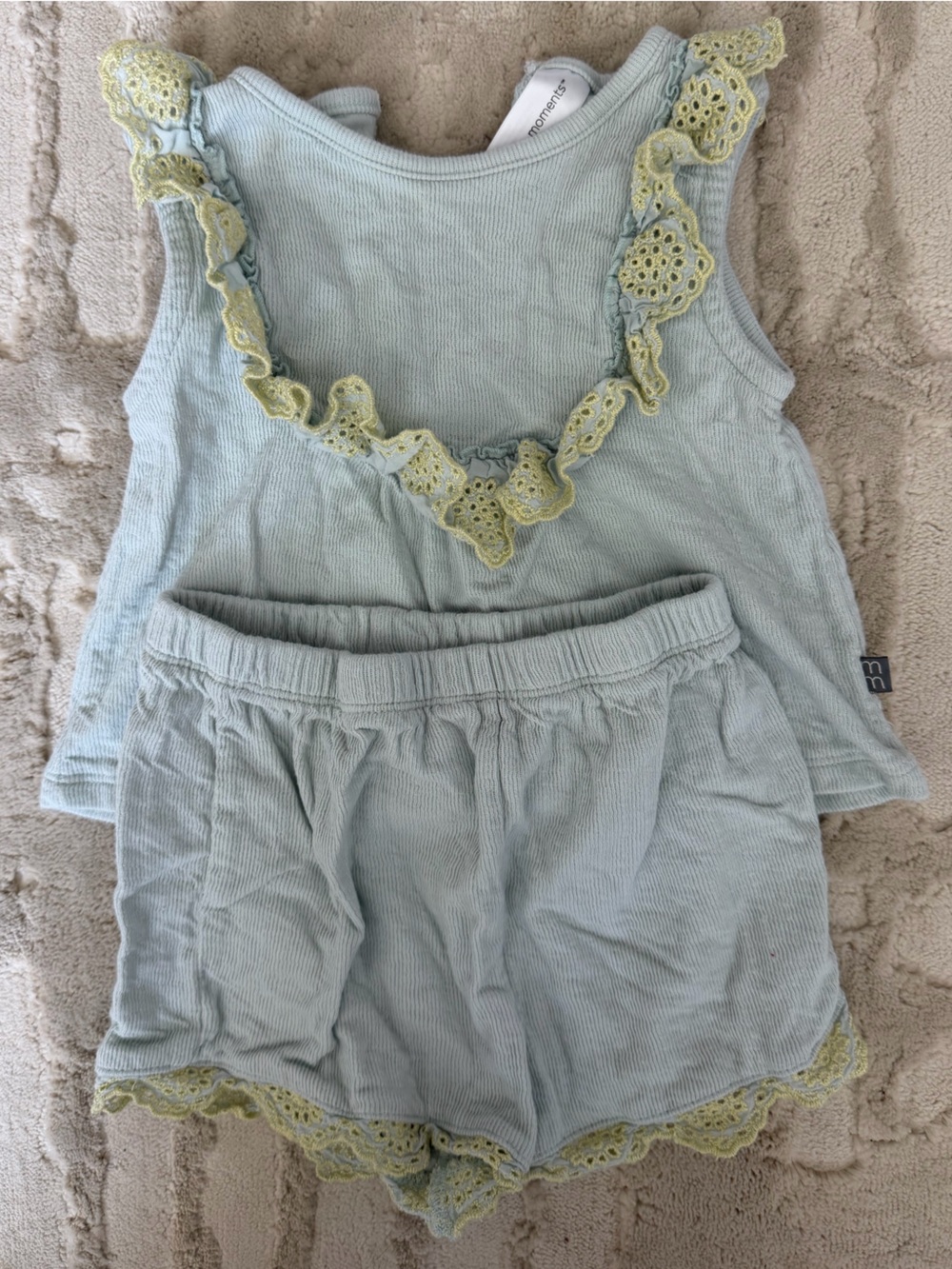Kids Light Blue Lace-Trim Tank & Shorts Matching Set